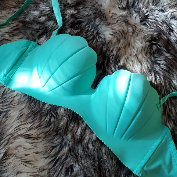 Teal mermaid seashells wireless balconette push-up bra - Picture 4 of 4